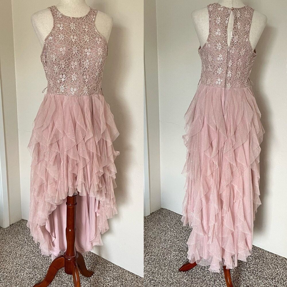 Teeze Me Size 11/12 Dusty Pink Sparkly High Low Prom Dress Fit S Fairycore